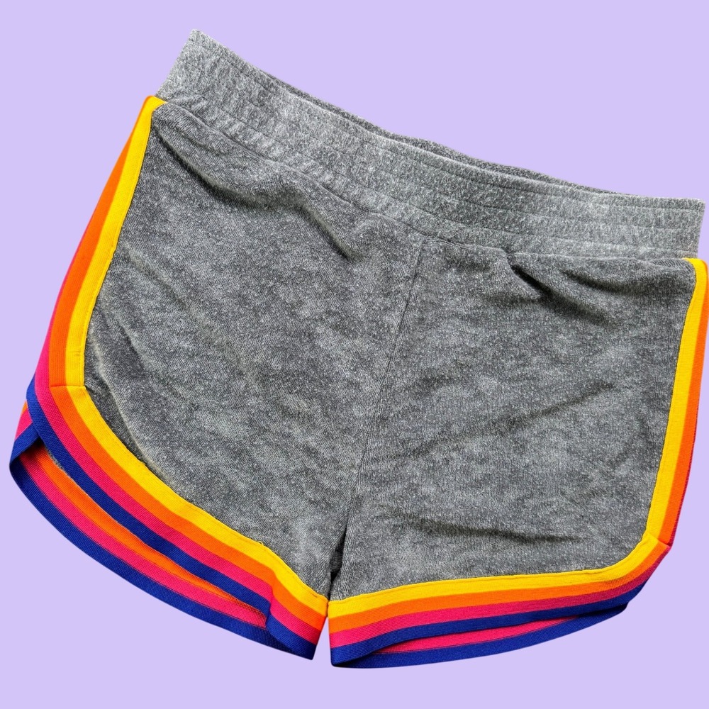 Appaman Lori Rainbow Striped‎ Sporty Terry Cloth Shorts Girls 14 Gray Retro